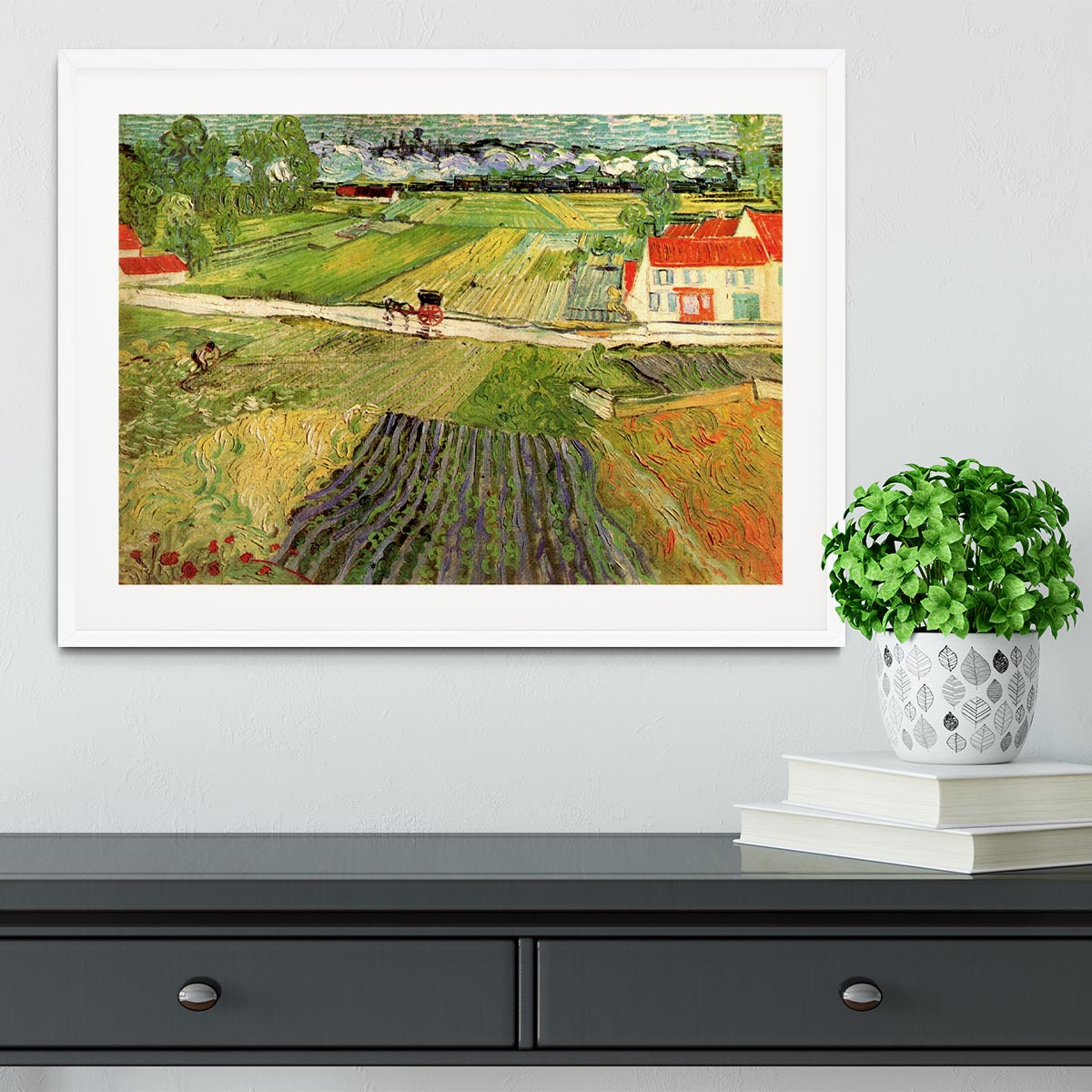 Landscape with Carriage and Train in the Background by Van Gogh Framed Print - Canvas Art Rocks - 5