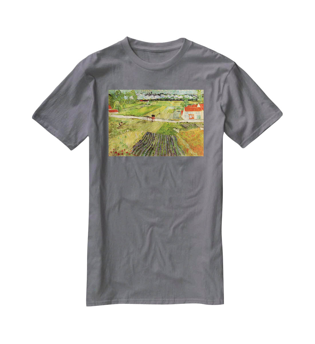 Landscape with Carriage and Train in the Background by Van Gogh T-Shirt - Canvas Art Rocks - 3