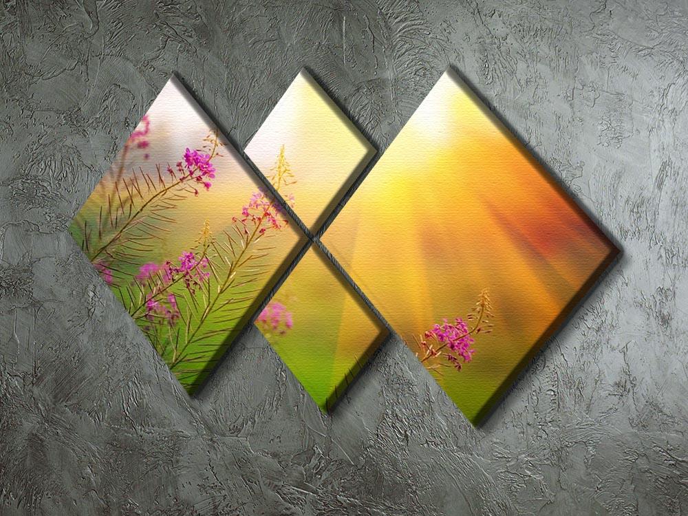 Landscape with Fireweed at sunny summer 4 Square Multi Panel Canvas  - Canvas Art Rocks - 2