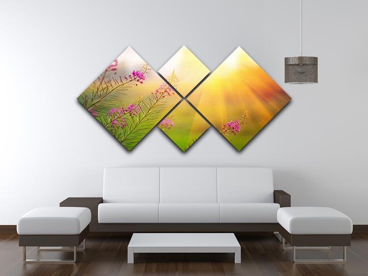Landscape with Fireweed at sunny summer 4 Square Multi Panel Canvas  - Canvas Art Rocks - 3