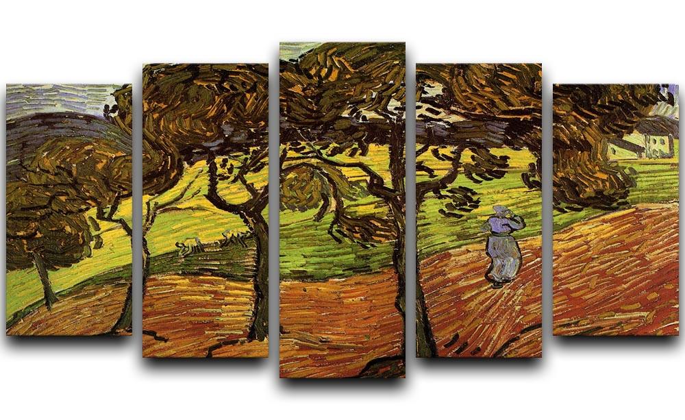 Landscape with Trees and Figures by Van Gogh 5 Split Panel Canvas  - Canvas Art Rocks - 1
