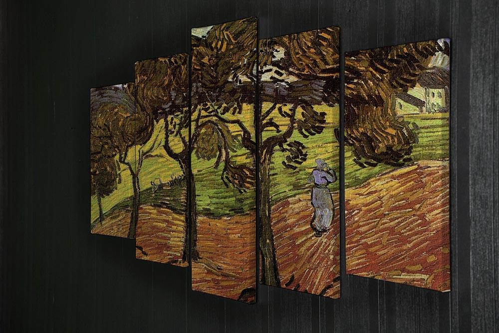 Landscape with Trees and Figures by Van Gogh 5 Split Panel Canvas - Canvas Art Rocks - 2