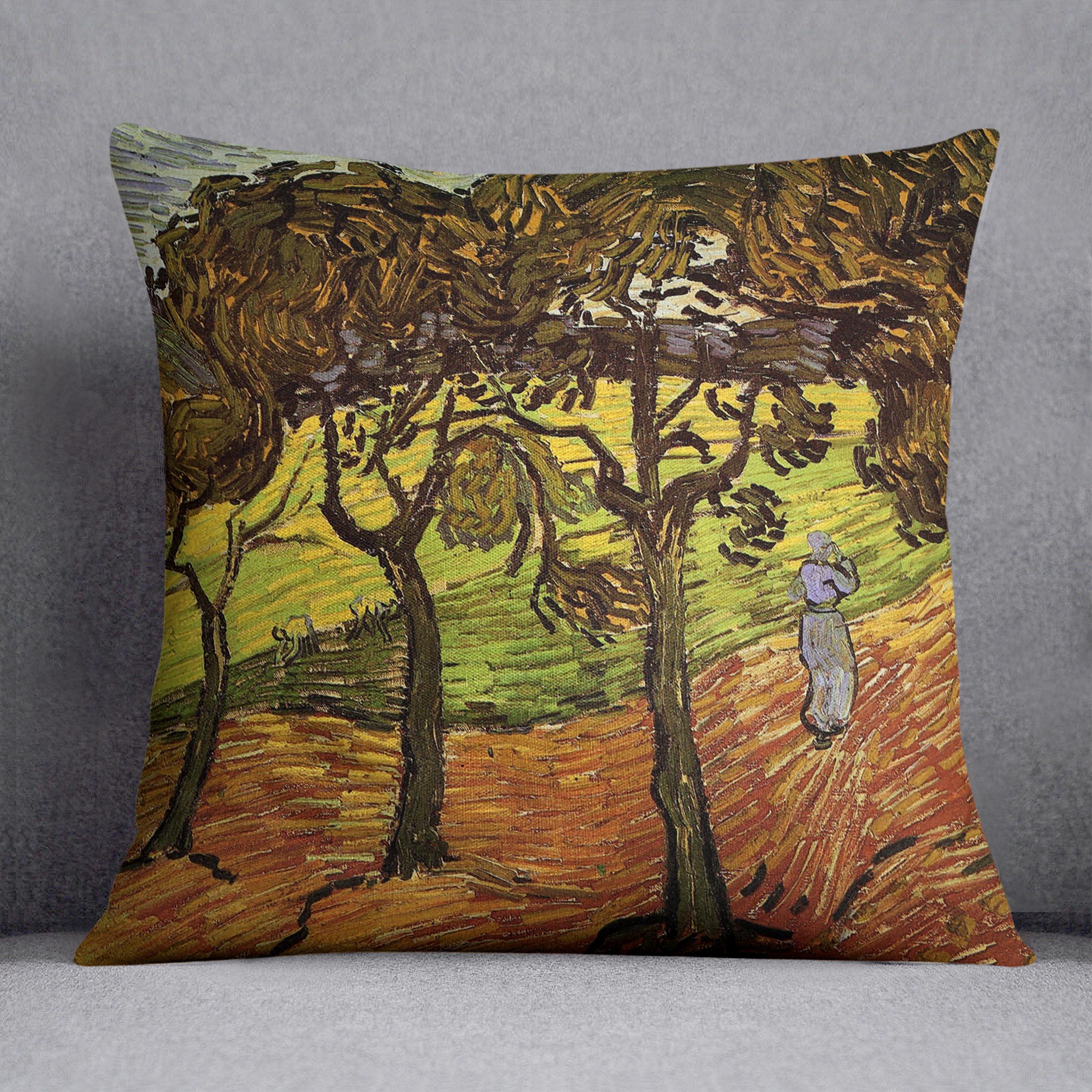 Landscape with Trees and Figures by Van Gogh Cushion