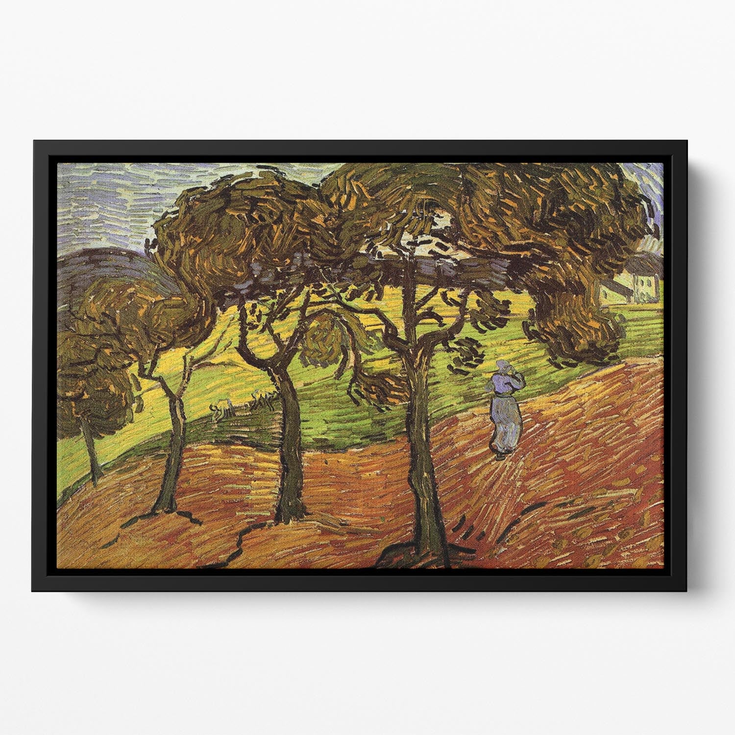 Landscape with Trees and Figures by Van Gogh Floating Framed Canvas