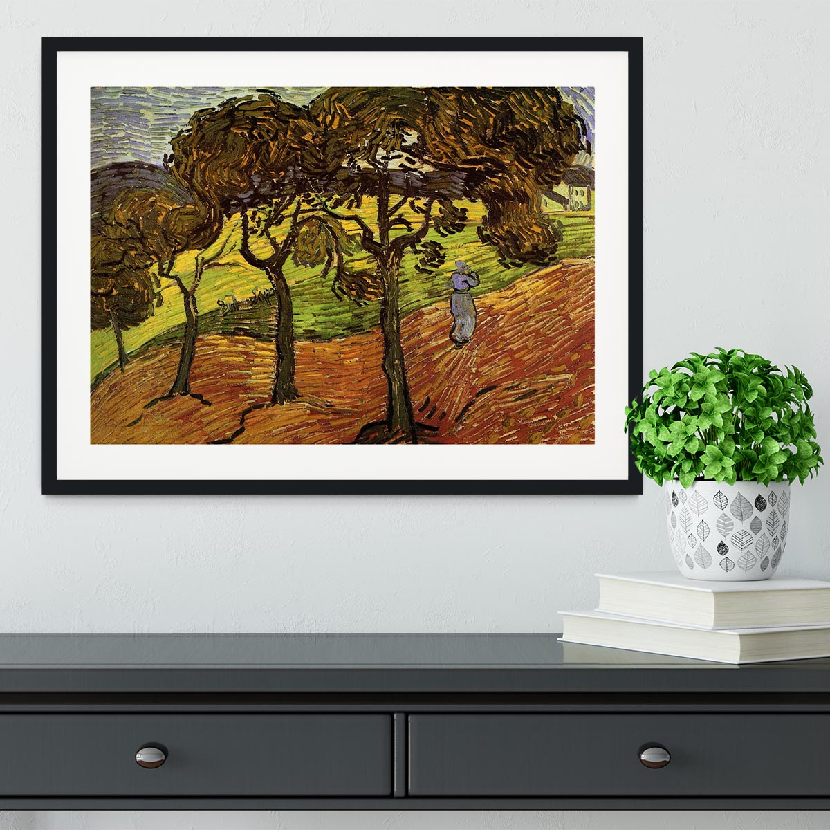 Landscape with Trees and Figures by Van Gogh Framed Print - Canvas Art Rocks - 1