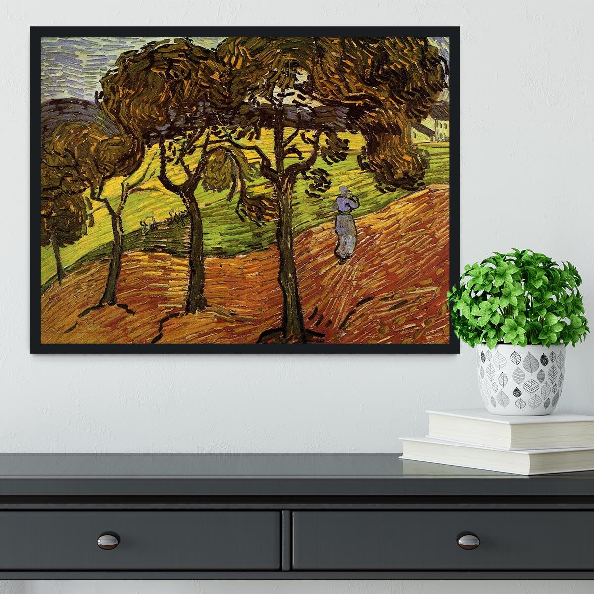 Landscape with Trees and Figures by Van Gogh Framed Print - Canvas Art Rocks - 2