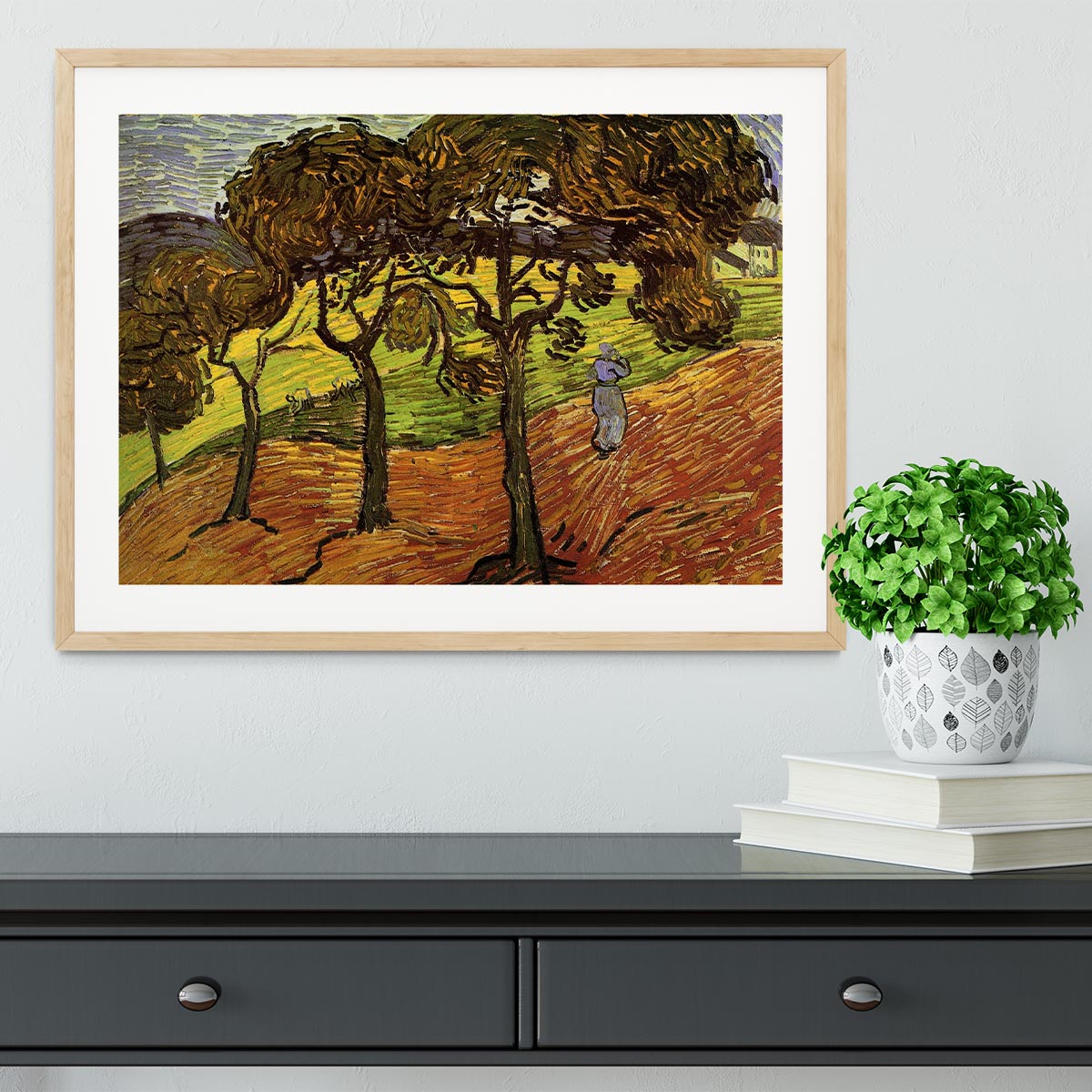 Landscape with Trees and Figures by Van Gogh Framed Print - Canvas Art Rocks - 3