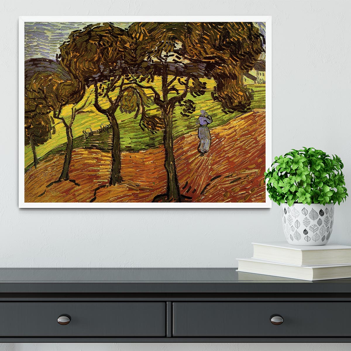 Landscape with Trees and Figures by Van Gogh Framed Print - Canvas Art Rocks -6