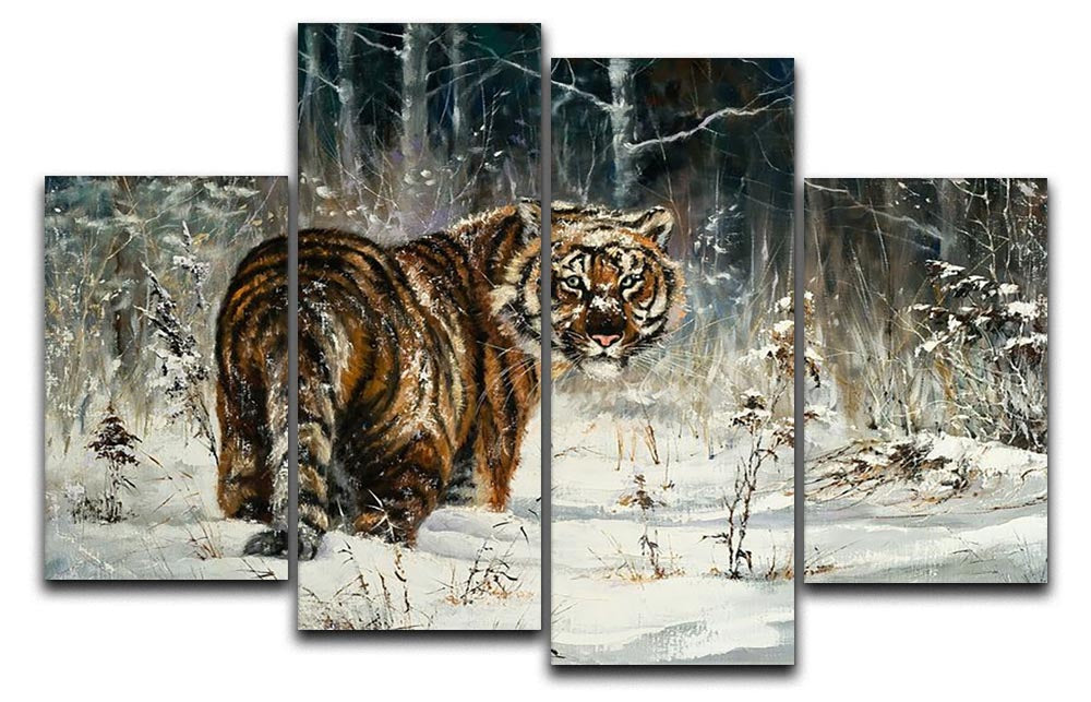 Landscape with a tiger in winter wood 4 Split Panel Canvas - Canvas Art Rocks - 1