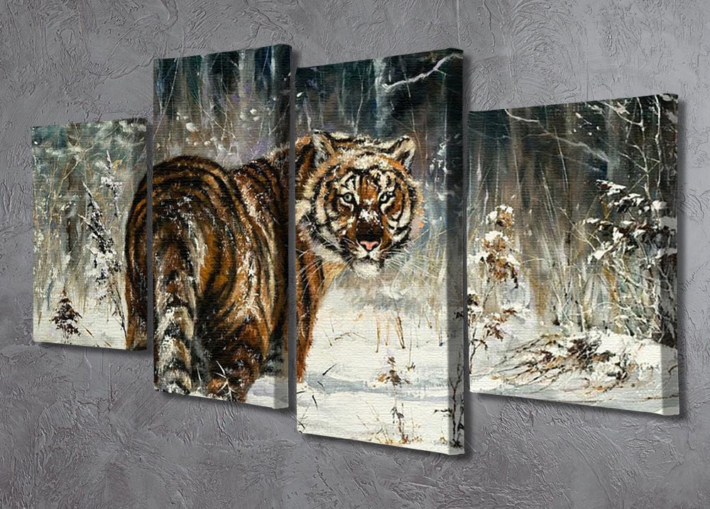 Landscape with a tiger in winter wood 4 Split Panel Canvas - Canvas Art Rocks - 2