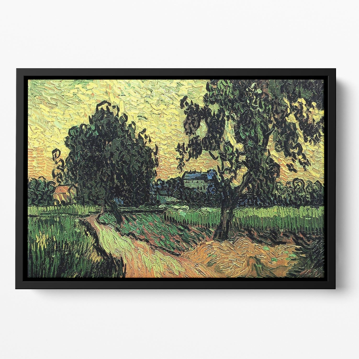 Landscape with the Chateau of Auvers at Sunset by Van Gogh Floating Framed Canvas