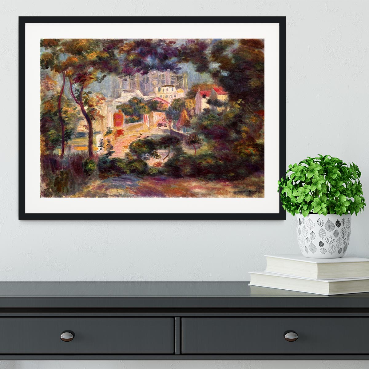 Landscape with the view of Sacre Coeur by Renoir Framed Print - Canvas Art Rocks - 1