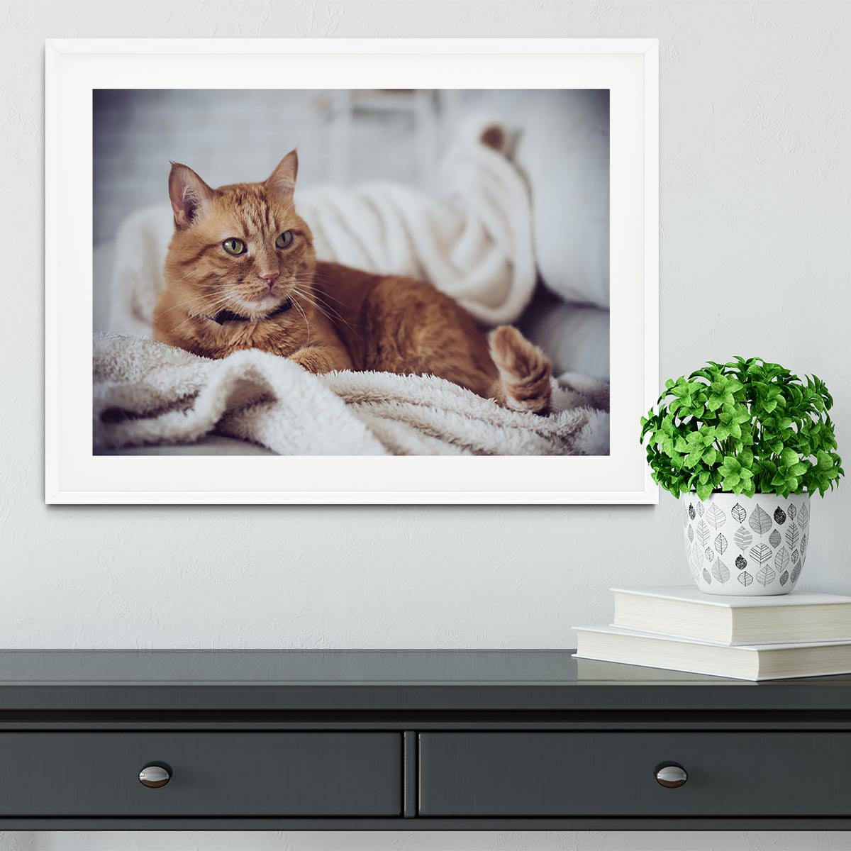 Large home fluffy ginger cat lying on the sofa Framed Print - Canvas Art Rocks - 5