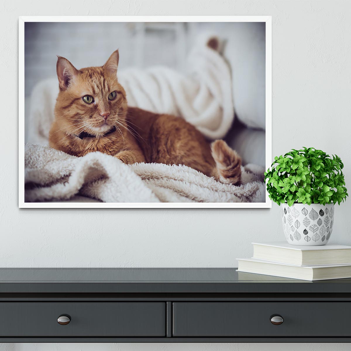 Large home fluffy ginger cat lying on the sofa Framed Print - Canvas Art Rocks -6