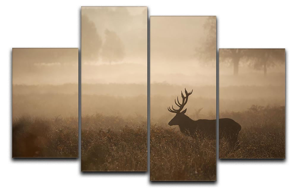 Large red deer stag in autumn mist 4 Split Panel Canvas - Canvas Art Rocks - 1