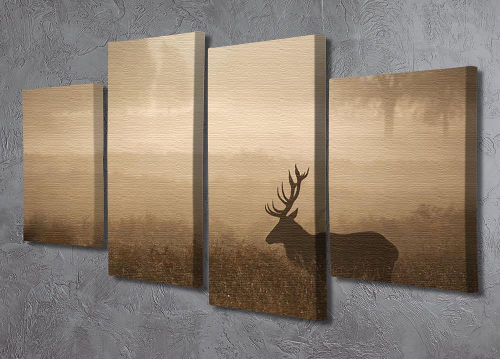 Large red deer stag in autumn mist 4 Split Panel Canvas - Canvas Art Rocks - 2