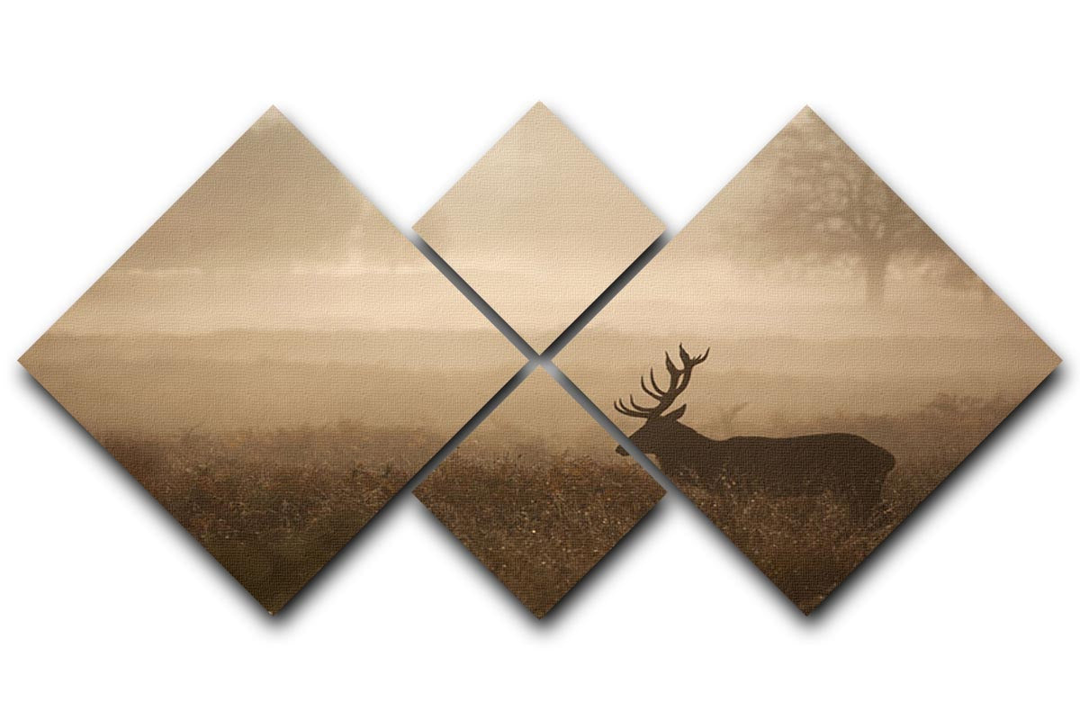 Large red deer stag in autumn mist 4 Square Multi Panel Canvas - Canvas Art Rocks - 1