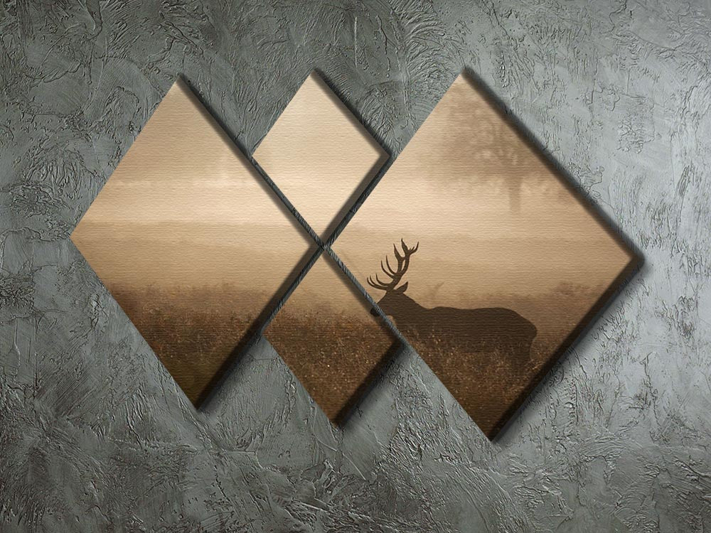 Large red deer stag in autumn mist 4 Square Multi Panel Canvas - Canvas Art Rocks - 2