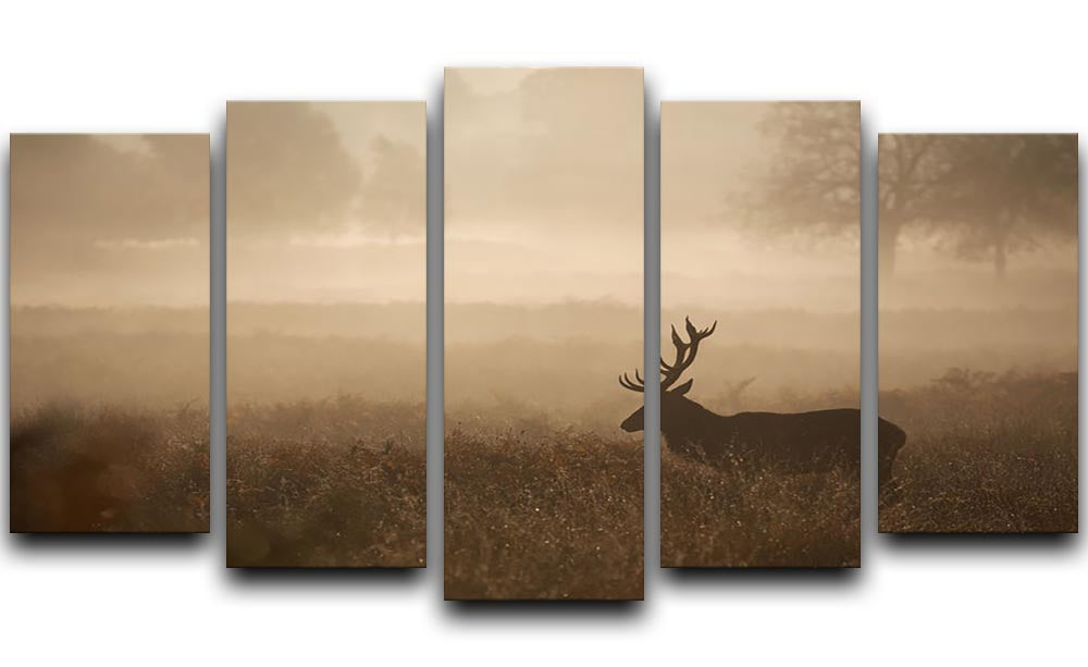 Large red deer stag in autumn mist 5 Split Panel Canvas - Canvas Art Rocks - 1