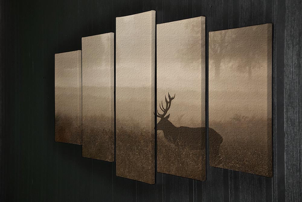 Large red deer stag in autumn mist 5 Split Panel Canvas - Canvas Art Rocks - 2