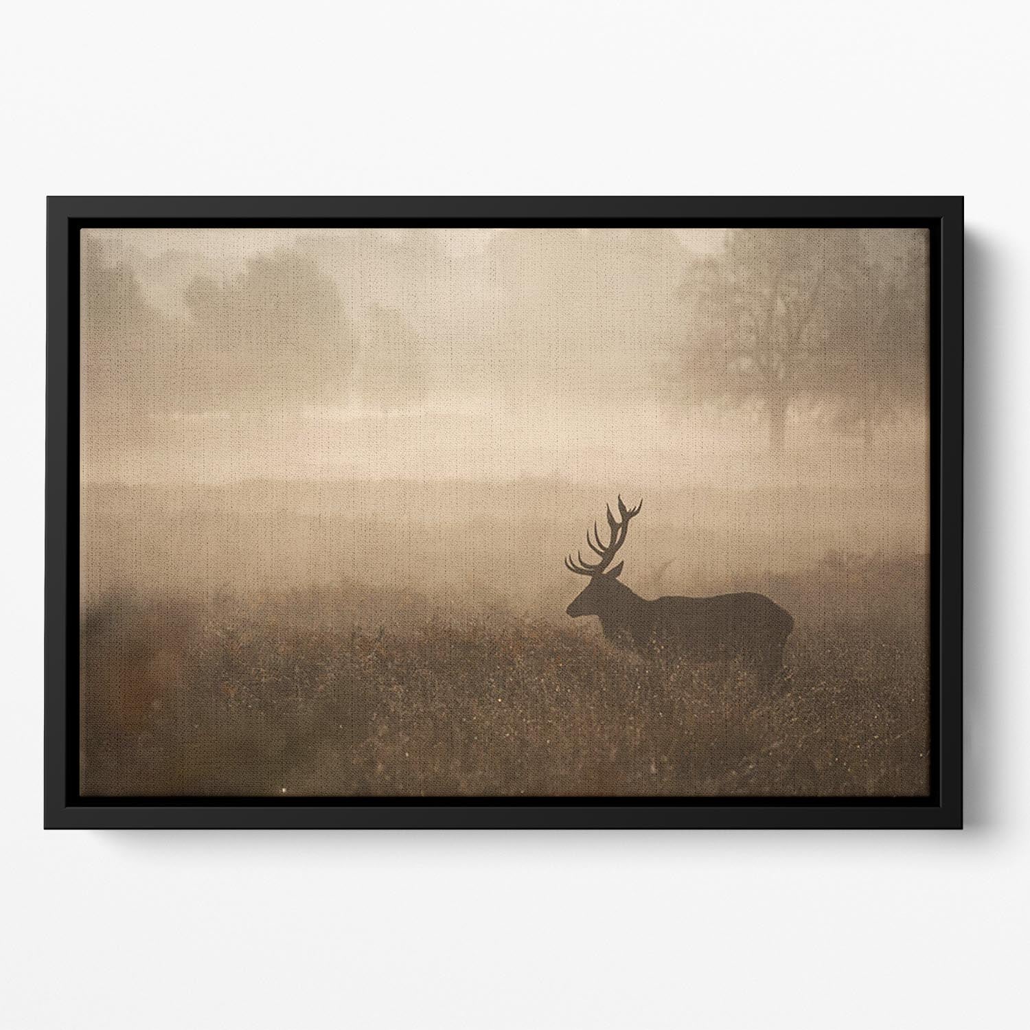 Large red deer stag in autumn mist Floating Framed Canvas - Canvas Art Rocks - 2