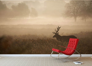 Large red deer stag in autumn mist Wall Mural Wallpaper - Canvas Art Rocks - 2