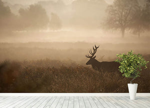 Large red deer stag in autumn mist Wall Mural Wallpaper - Canvas Art Rocks - 4