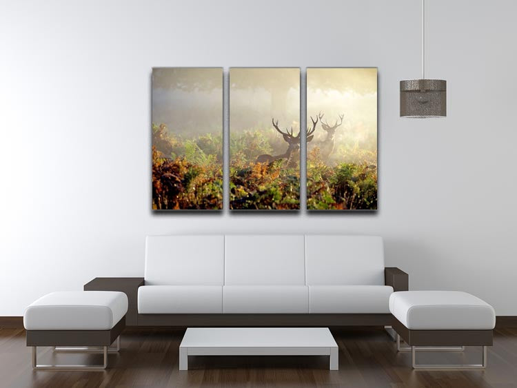 Large red deer stag in mist 3 Split Panel Canvas Print - Canvas Art Rocks - 3