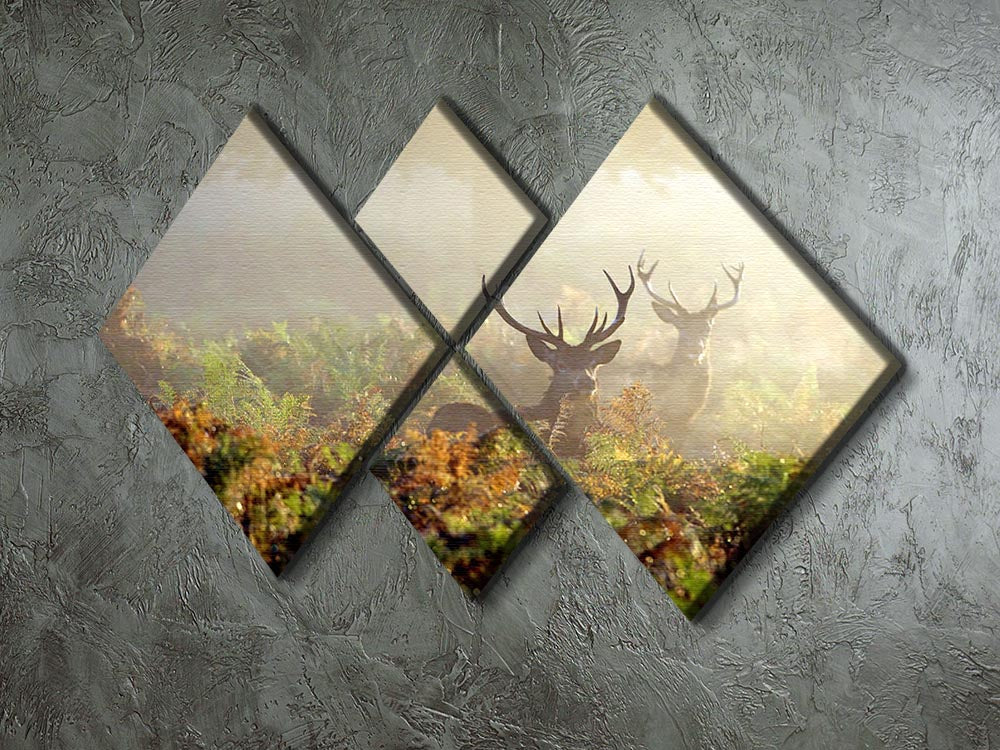 Large red deer stag in mist 4 Square Multi Panel Canvas - Canvas Art Rocks - 2