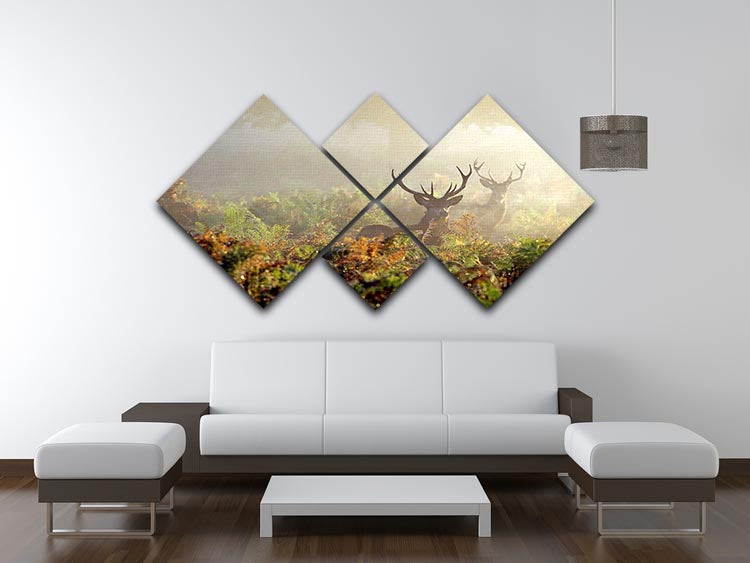 Large red deer stag in mist 4 Square Multi Panel Canvas - Canvas Art Rocks - 3