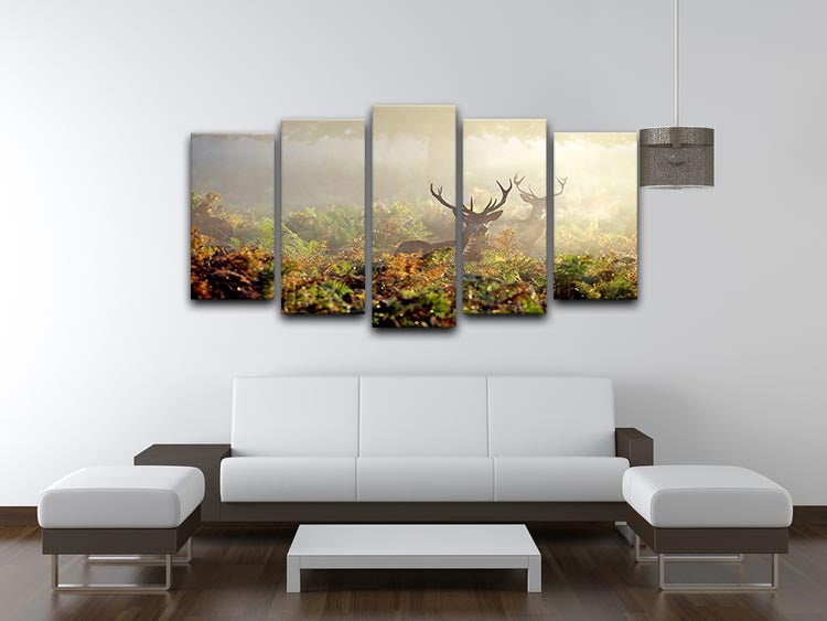 Large red deer stag in mist 5 Split Panel Canvas - Canvas Art Rocks - 3