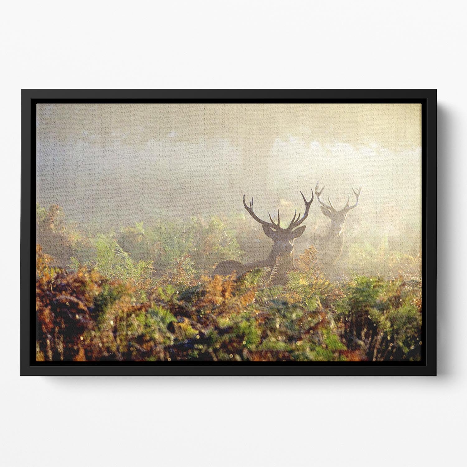 Large red deer stag in mist Floating Framed Canvas - Canvas Art Rocks - 2