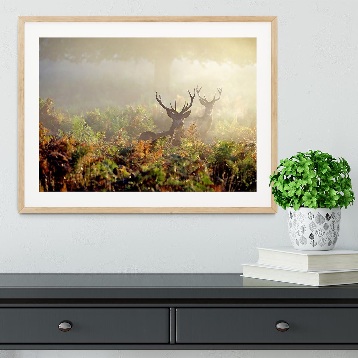 Large red deer stag in mist Framed Print - Canvas Art Rocks - 3