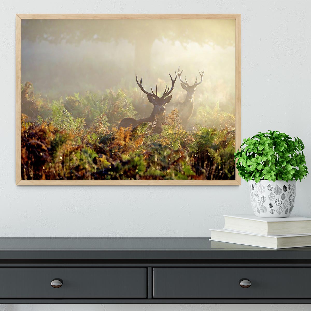 Large red deer stag in mist Framed Print - Canvas Art Rocks - 4