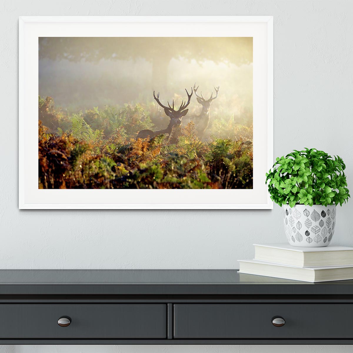 Large red deer stag in mist Framed Print - Canvas Art Rocks - 5
