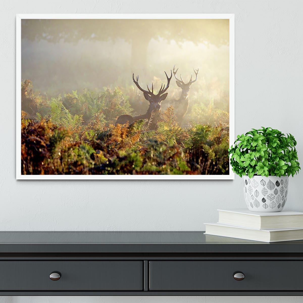 Large red deer stag in mist Framed Print - Canvas Art Rocks -6