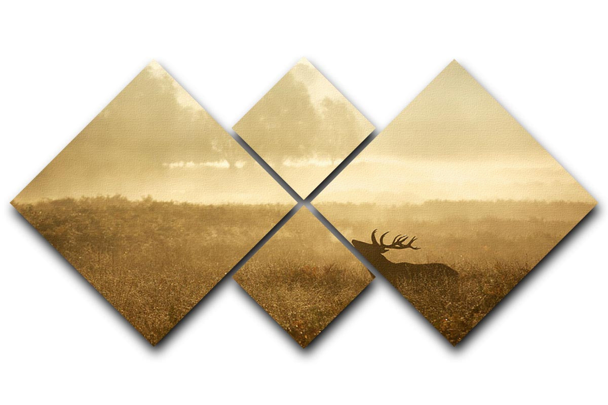 Large red deer stag silhouette in autumn 4 Square Multi Panel Canvas - Canvas Art Rocks - 1