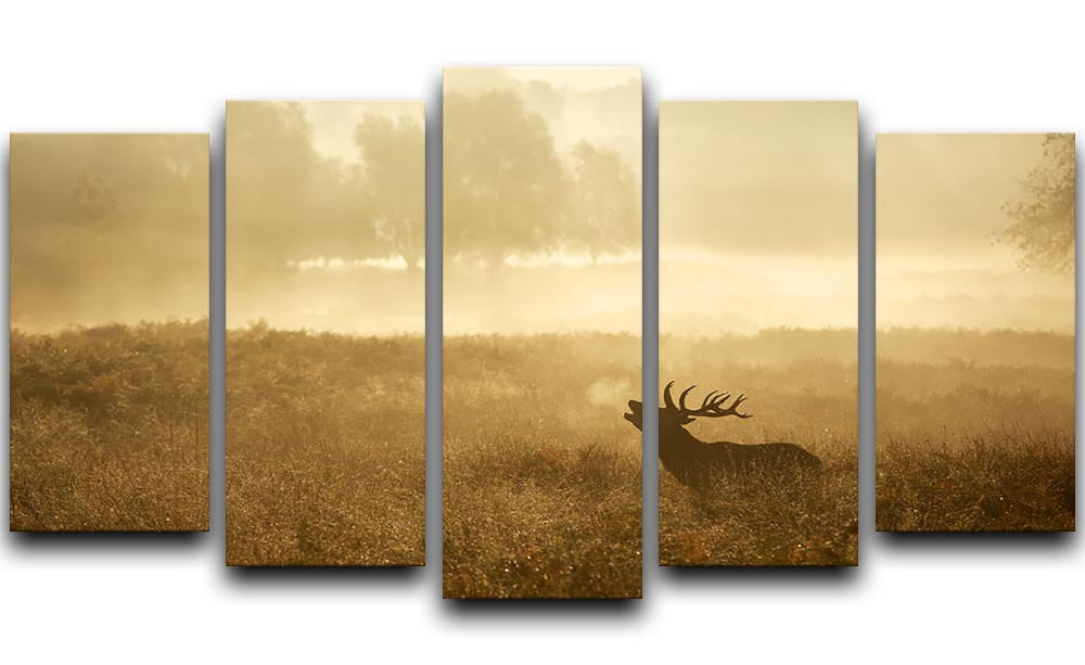 Large red deer stag silhouette in autumn 5 Split Panel Canvas - Canvas Art Rocks - 1