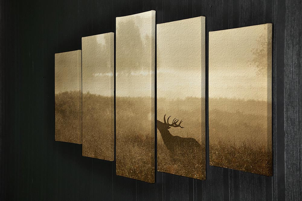 Large red deer stag silhouette in autumn 5 Split Panel Canvas - Canvas Art Rocks - 2