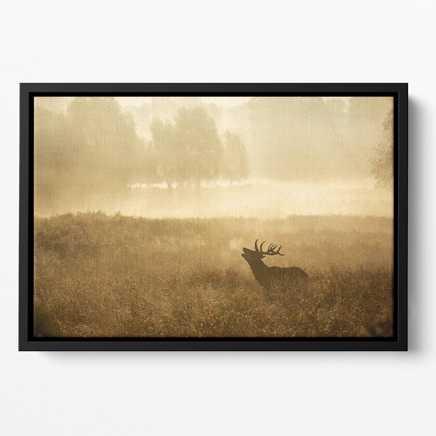 Large red deer stag silhouette in autumn Floating Framed Canvas - Canvas Art Rocks - 2