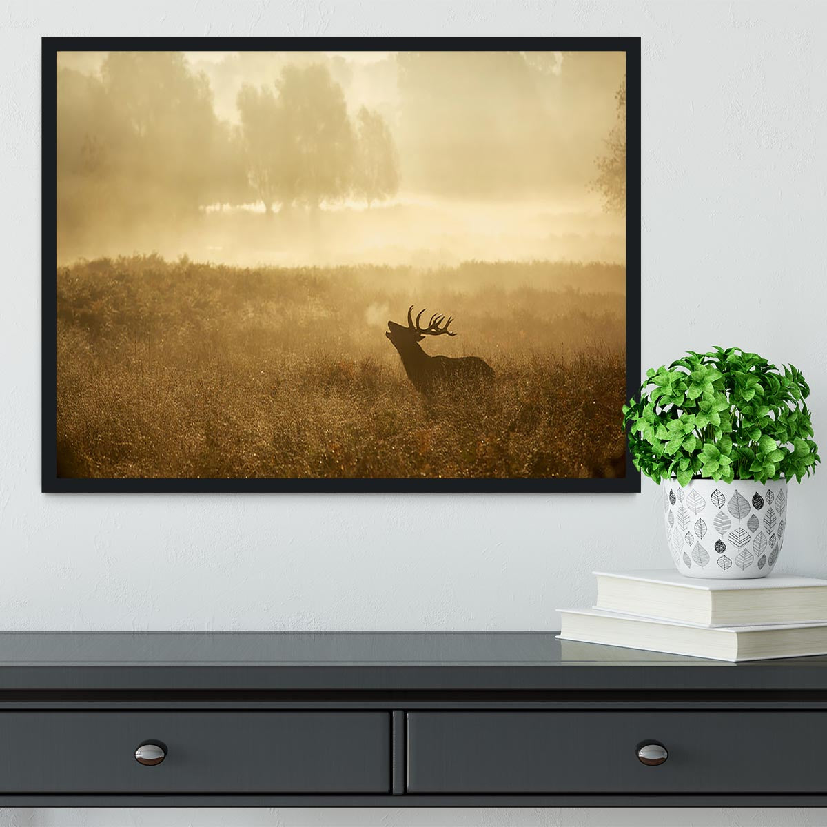Large red deer stag silhouette in autumn Framed Print - Canvas Art Rocks - 2