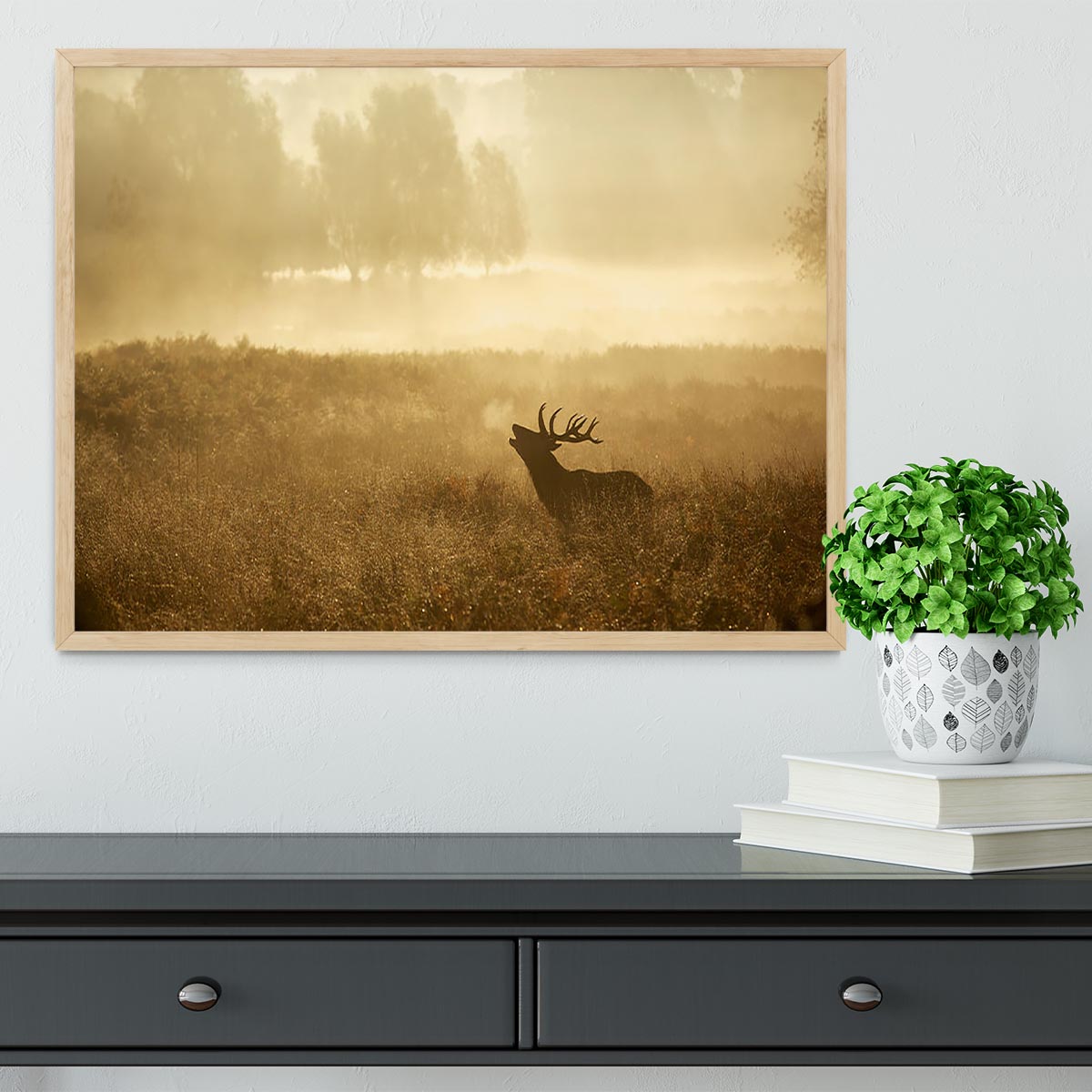 Large red deer stag silhouette in autumn Framed Print - Canvas Art Rocks - 4
