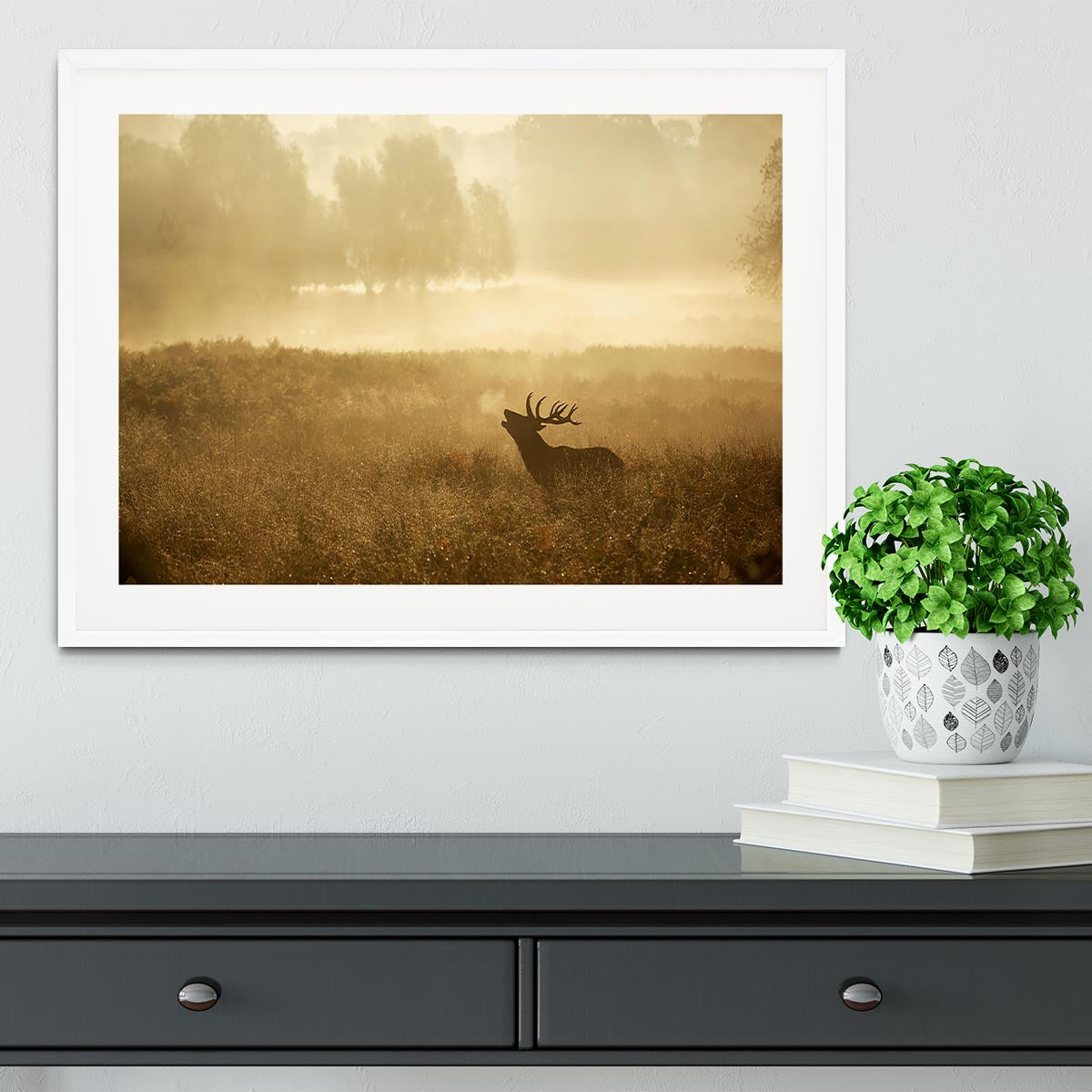 Large red deer stag silhouette in autumn Framed Print - Canvas Art Rocks - 5