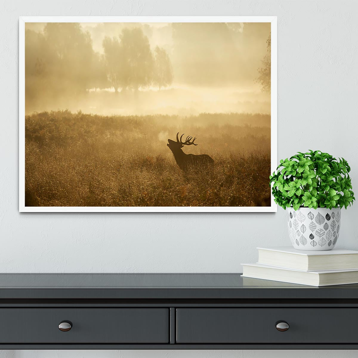 Large red deer stag silhouette in autumn Framed Print - Canvas Art Rocks -6
