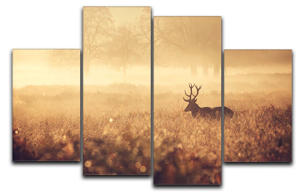 Large red deer stag silhouette in autumn mist 4 Split Panel Canvas - Canvas Art Rocks - 1