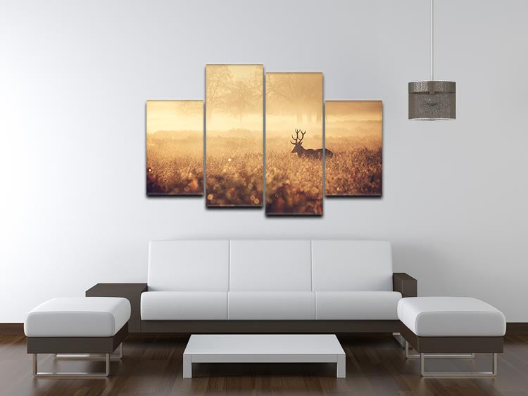 Large red deer stag silhouette in autumn mist 4 Split Panel Canvas - Canvas Art Rocks - 3