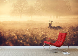 Large red deer stag silhouette in autumn mist Wall Mural Wallpaper - Canvas Art Rocks - 2