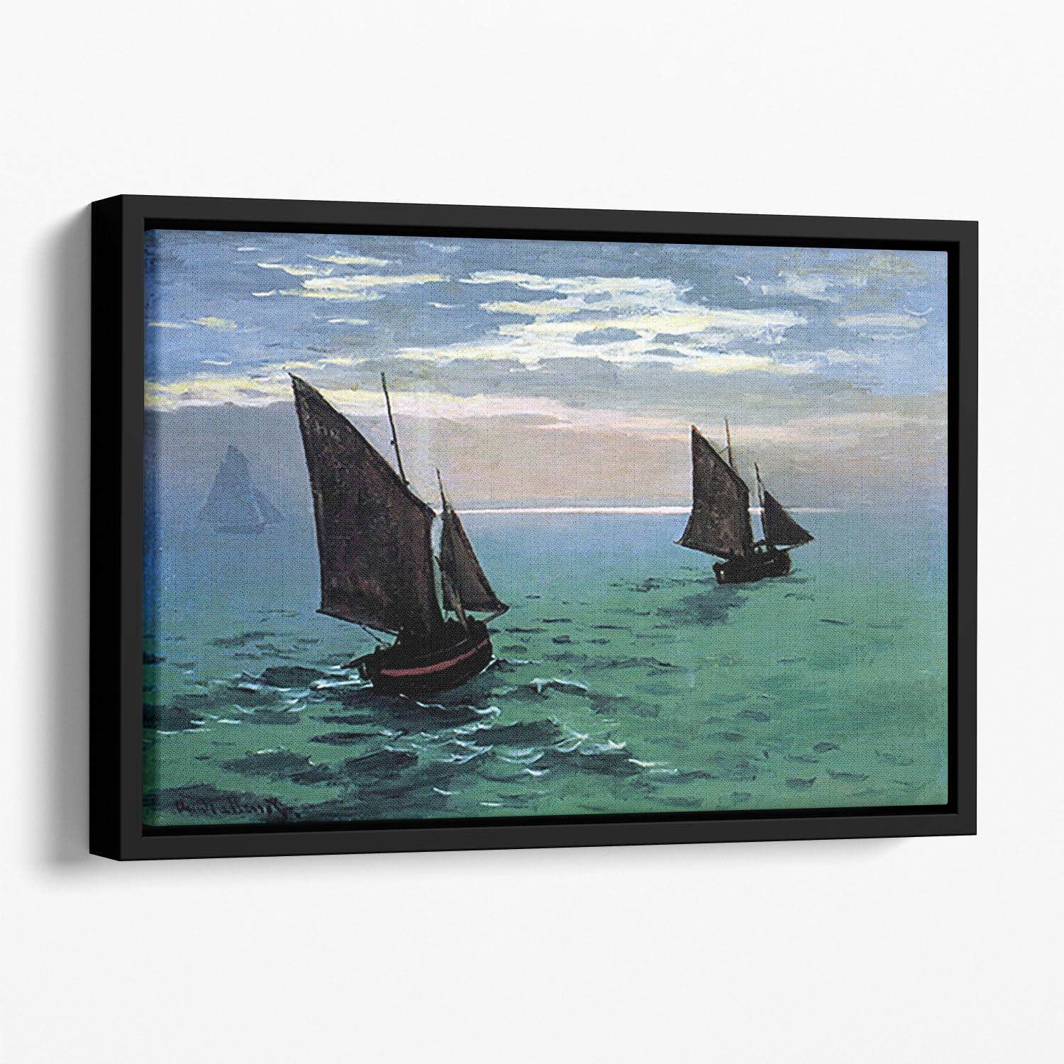 Le Havre exit the fishing boats from the port by Monet Floating Framed Canvas