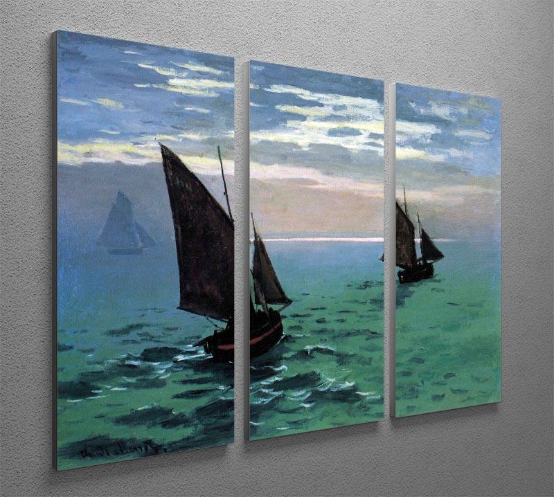 Le Havre exit the fishing boats from the port by Monet Split Panel Canvas Print - Canvas Art Rocks - 4