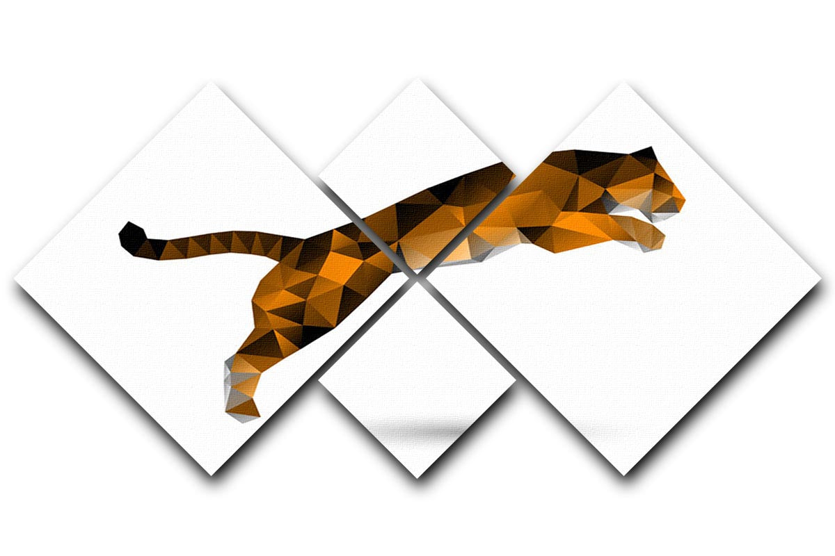Leaping tiger from polygons 4 Square Multi Panel Canvas - Canvas Art Rocks - 1